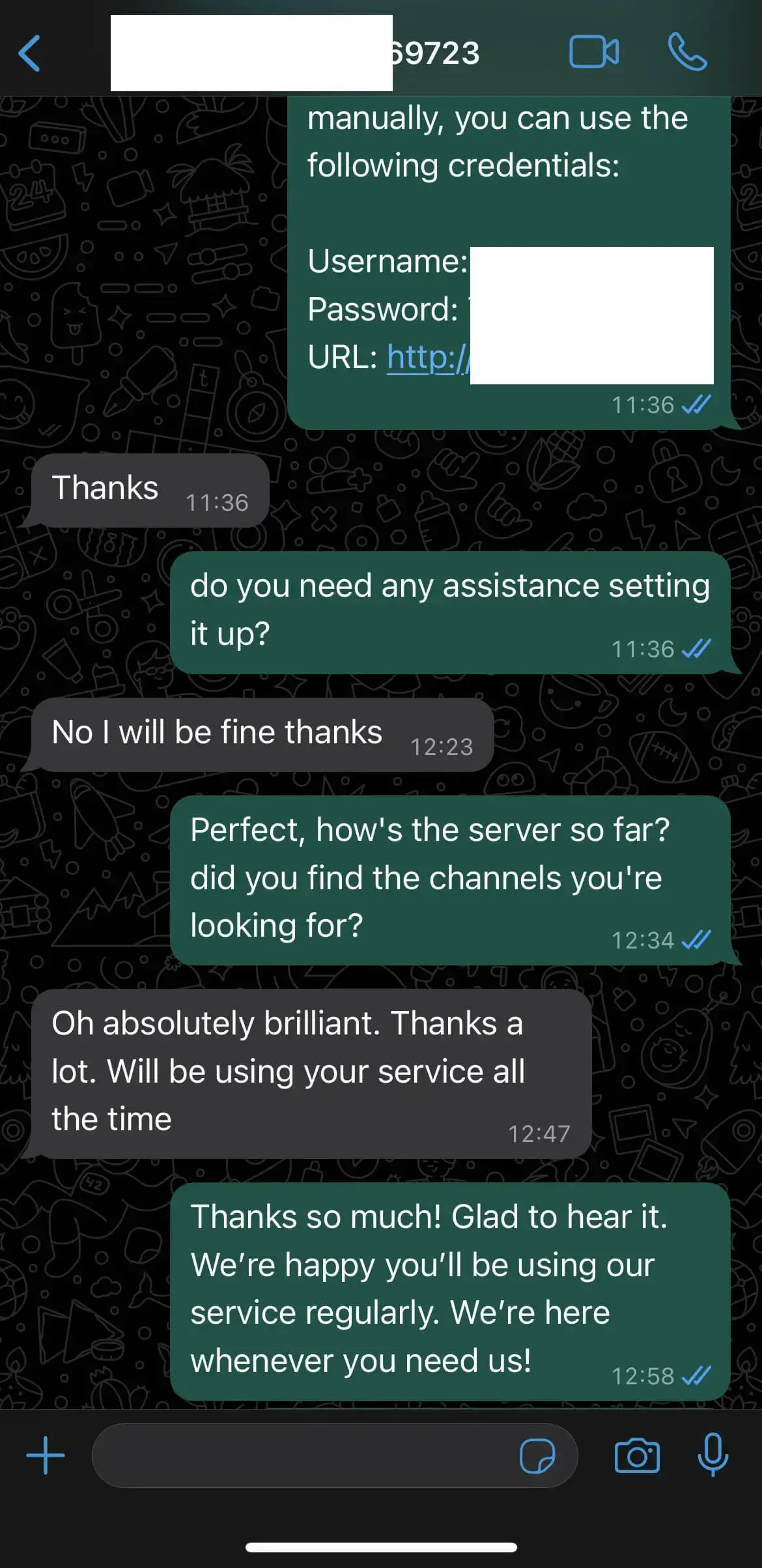Customer proof screenshot showing a successful IPTV trial experience in the UK