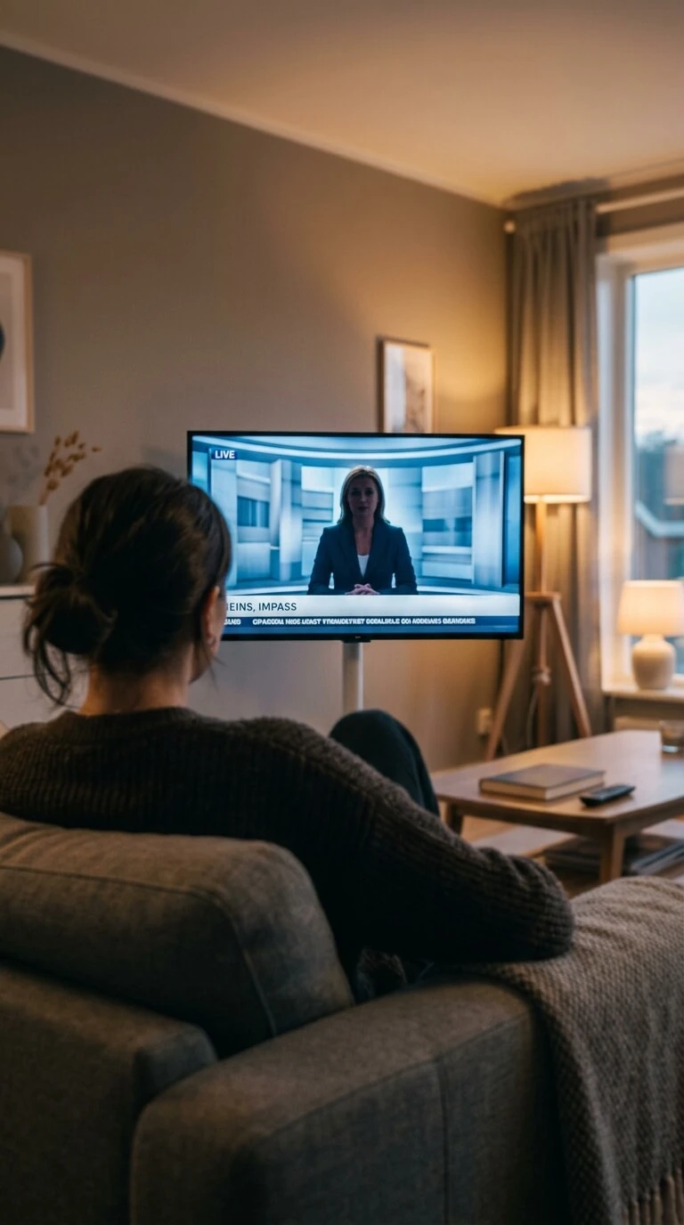 Person watching full UK live TV news channels with an IPTV TRIAL streaming service on TV